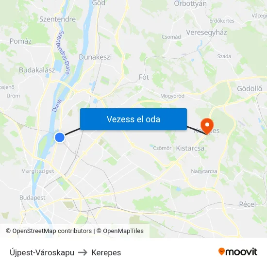 Újpest-Városkapu to Kerepes map