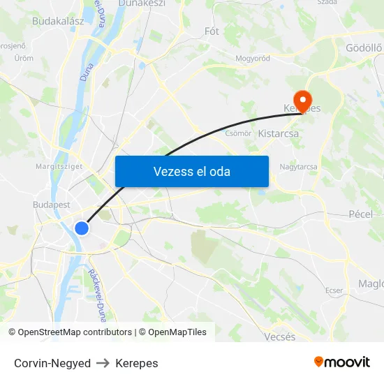 Corvin-Negyed to Kerepes map