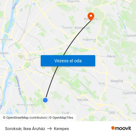 Soroksár, Ikea Áruház to Kerepes map