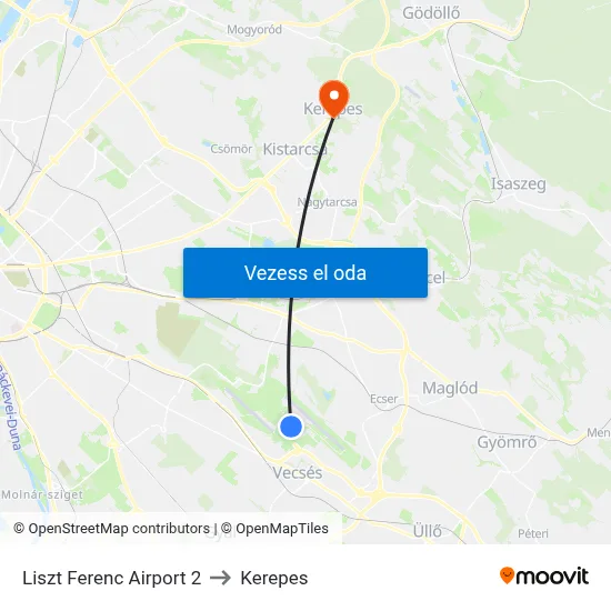 Liszt Ferenc Airport 2 to Kerepes map