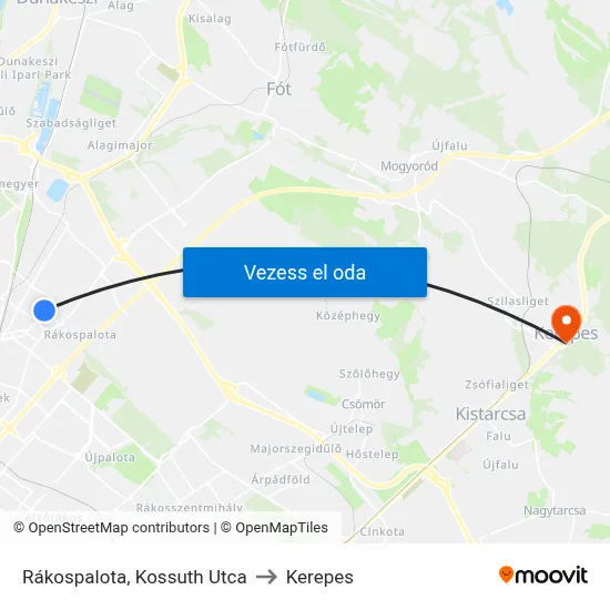 Rákospalota, Kossuth Utca to Kerepes map