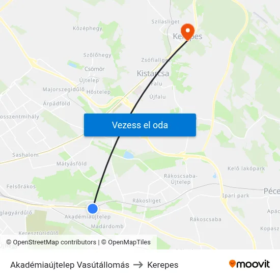 Akadémiaújtelep Vasútállomás to Kerepes map