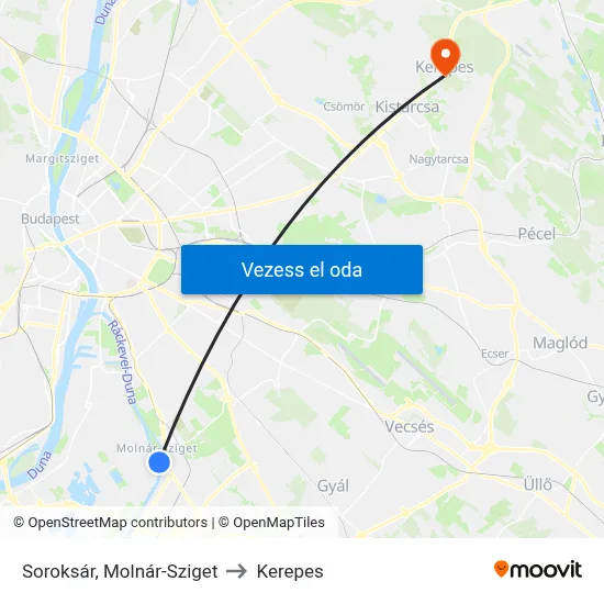 Soroksár, Molnár-Sziget to Kerepes map