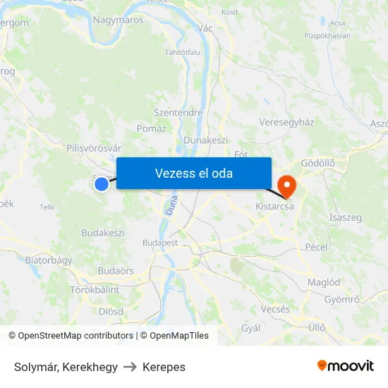 Solymár, Kerekhegy to Kerepes map