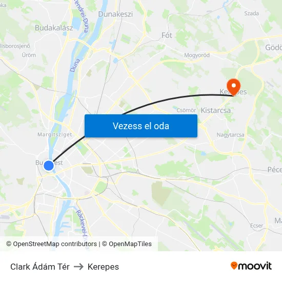 Clark Ádám Tér to Kerepes map