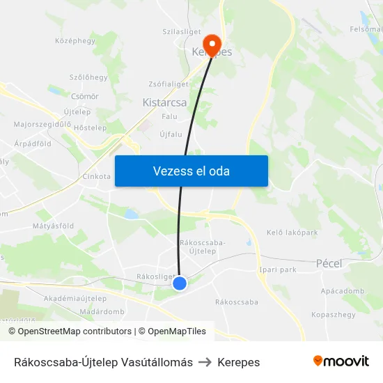 Rákoscsaba-Újtelep Vasútállomás to Kerepes map