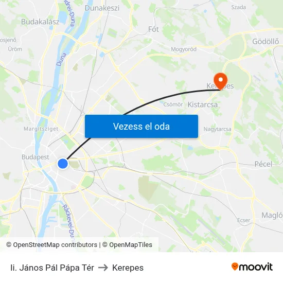 Ii. János Pál Pápa Tér to Kerepes map
