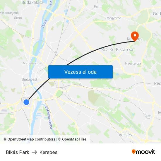 Bikás Park to Kerepes map