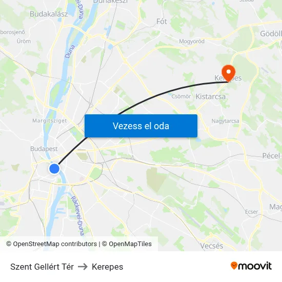 Szent Gellért Tér to Kerepes map