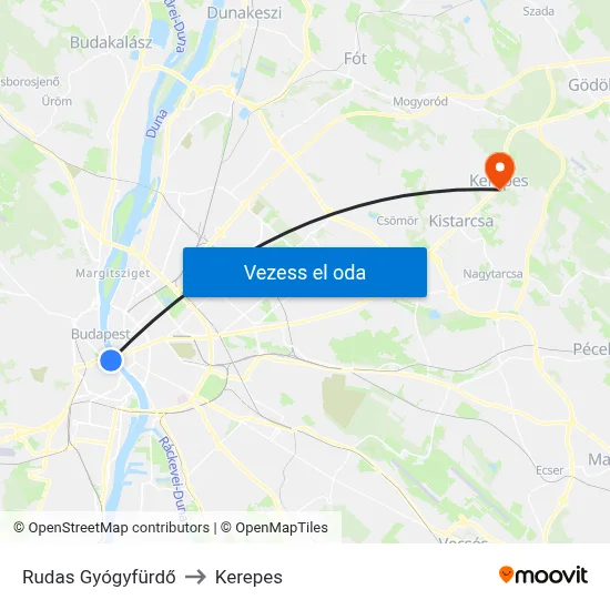 Rudas Gyógyfürdő to Kerepes map