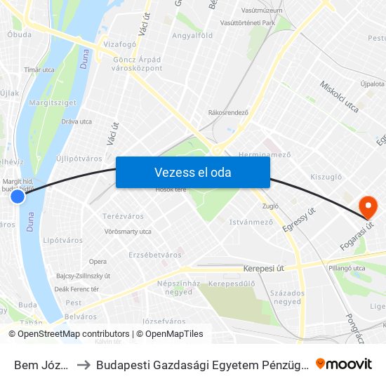 Bem József Tér to Budapesti Gazdasági Egyetem Pénzügyi És Számviteli Kar map