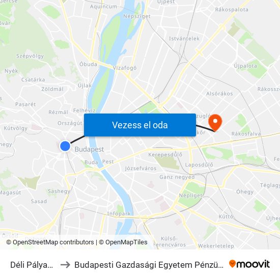 Déli Pályaudvar M to Budapesti Gazdasági Egyetem Pénzügyi És Számviteli Kar map