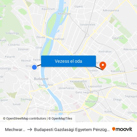 Mechwart Liget to Budapesti Gazdasági Egyetem Pénzügyi És Számviteli Kar map