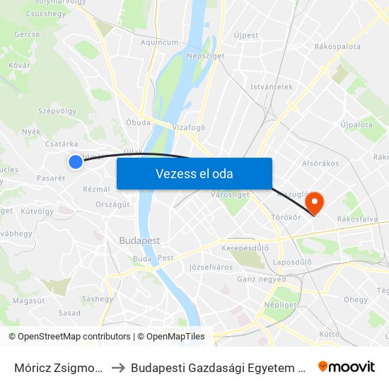 Móricz Zsigmond Gimnázium to Budapesti Gazdasági Egyetem Pénzügyi És Számviteli Kar map