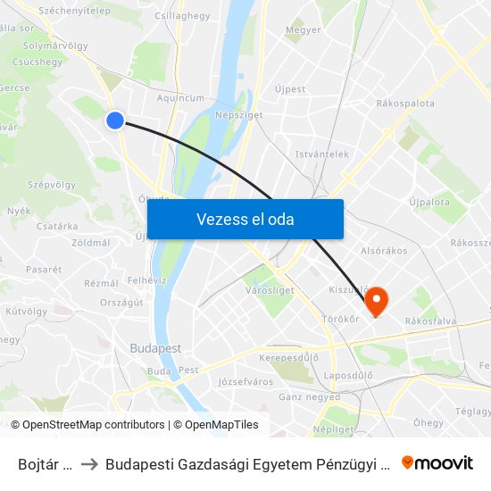 Bojtár Utca to Budapesti Gazdasági Egyetem Pénzügyi És Számviteli Kar map