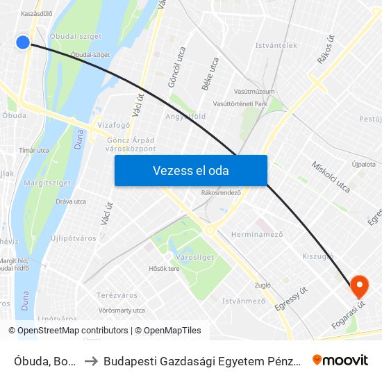 Óbuda, Bogdáni Út to Budapesti Gazdasági Egyetem Pénzügyi És Számviteli Kar map