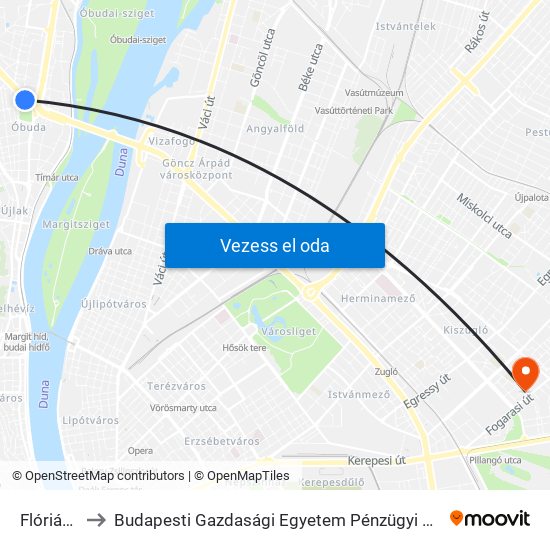 Flórián Tér to Budapesti Gazdasági Egyetem Pénzügyi És Számviteli Kar map