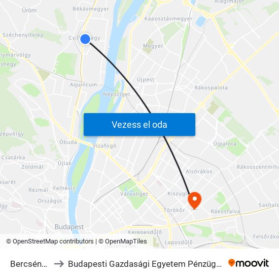 Bercsényi Utca to Budapesti Gazdasági Egyetem Pénzügyi És Számviteli Kar map