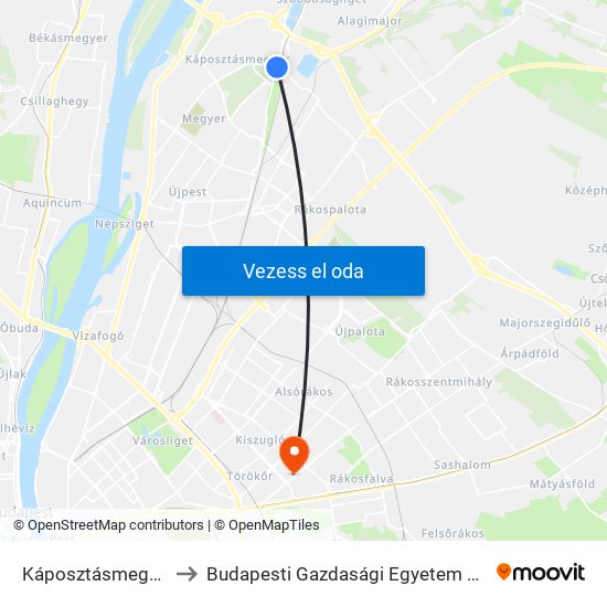 Káposztásmegyer, Megyeri Út to Budapesti Gazdasági Egyetem Pénzügyi És Számviteli Kar map