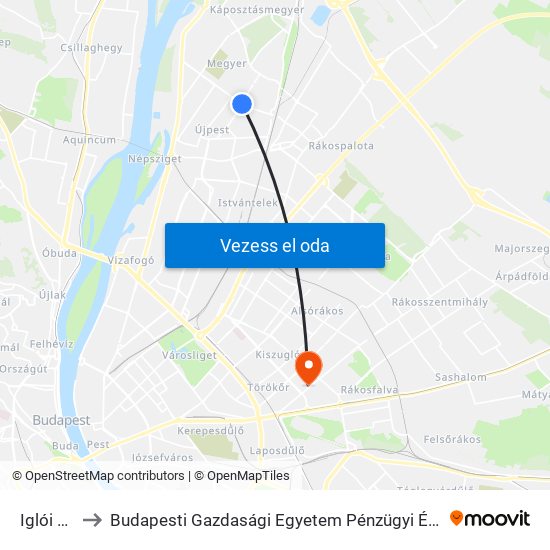 Iglói Utca to Budapesti Gazdasági Egyetem Pénzügyi És Számviteli Kar map