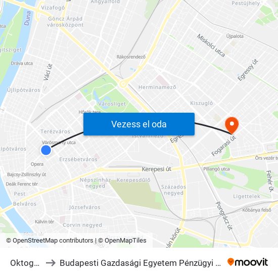 Oktogon M to Budapesti Gazdasági Egyetem Pénzügyi És Számviteli Kar map