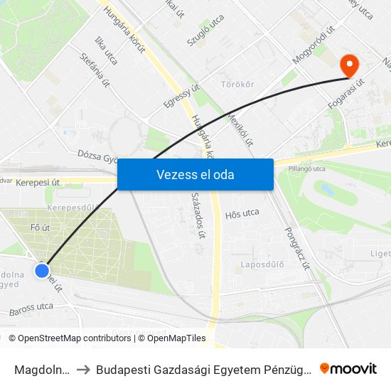Magdolna Utca to Budapesti Gazdasági Egyetem Pénzügyi És Számviteli Kar map
