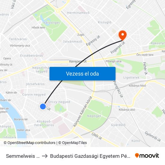 Semmelweis Klinikák M to Budapesti Gazdasági Egyetem Pénzügyi És Számviteli Kar map