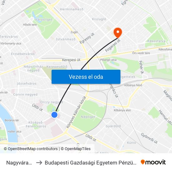 Nagyvárad Tér M to Budapesti Gazdasági Egyetem Pénzügyi És Számviteli Kar map