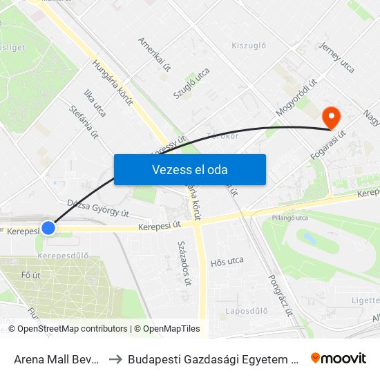 Arena Mall Bevásárlóközpont to Budapesti Gazdasági Egyetem Pénzügyi És Számviteli Kar map