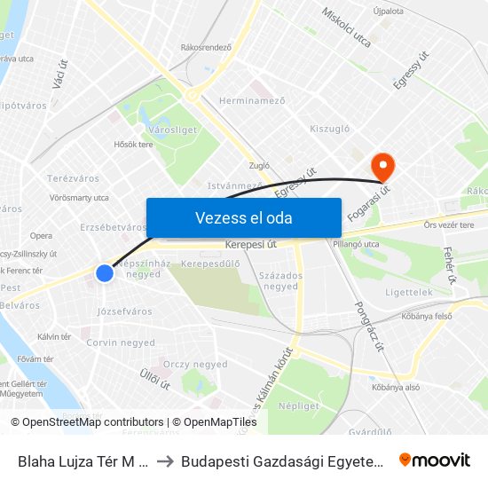 Blaha Lujza Tér M (Népszínház Utca) to Budapesti Gazdasági Egyetem Pénzügyi És Számviteli Kar map