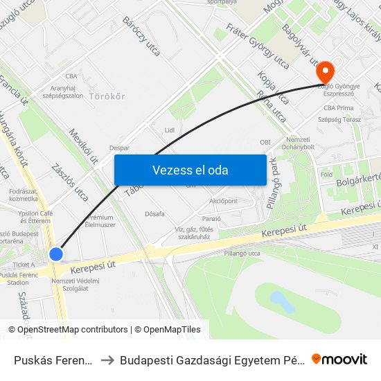 Puskás Ferenc Stadion M to Budapesti Gazdasági Egyetem Pénzügyi És Számviteli Kar map