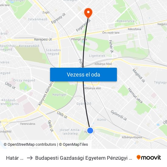 Határ Út M to Budapesti Gazdasági Egyetem Pénzügyi És Számviteli Kar map