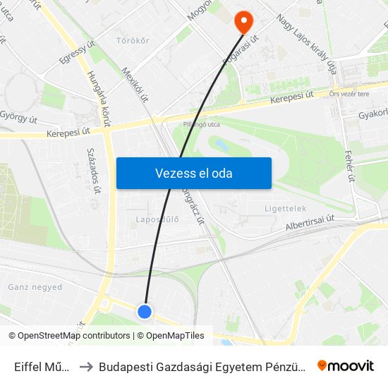 Eiffel Műhelyház to Budapesti Gazdasági Egyetem Pénzügyi És Számviteli Kar map