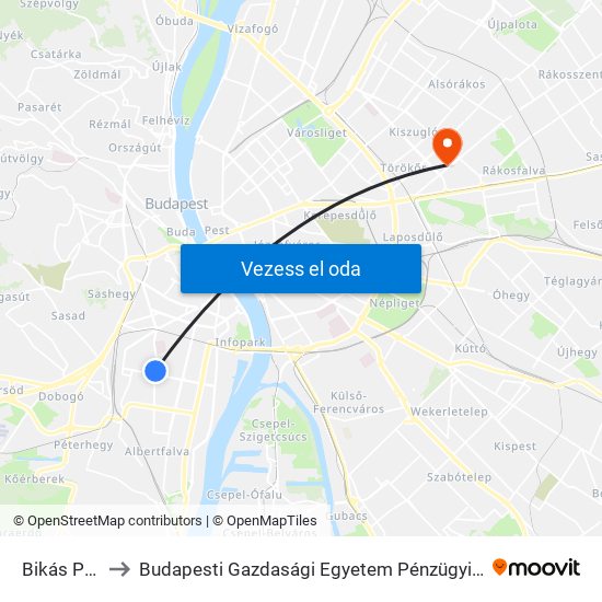 Bikás Park M to Budapesti Gazdasági Egyetem Pénzügyi És Számviteli Kar map