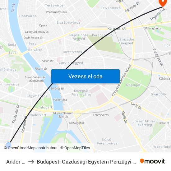 Andor Utca to Budapesti Gazdasági Egyetem Pénzügyi És Számviteli Kar map