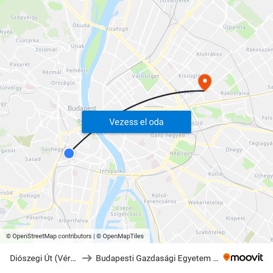 Diószegi Út (Vérellátó Szolgálat) to Budapesti Gazdasági Egyetem Pénzügyi És Számviteli Kar map