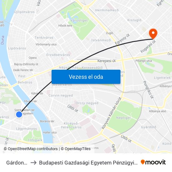 Gárdonyi Tér to Budapesti Gazdasági Egyetem Pénzügyi És Számviteli Kar map