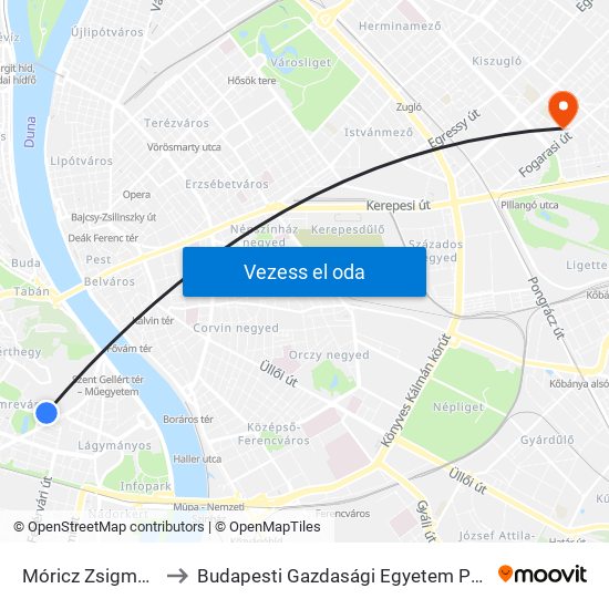 Móricz Zsigmond Körtér M to Budapesti Gazdasági Egyetem Pénzügyi És Számviteli Kar map