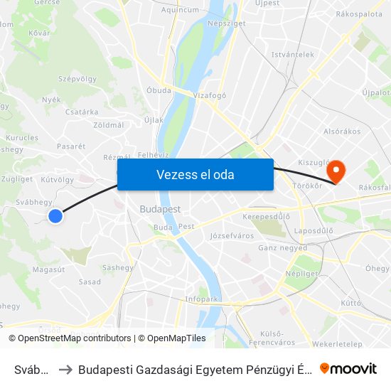 Svábhegy to Budapesti Gazdasági Egyetem Pénzügyi És Számviteli Kar map