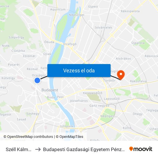 Széll Kálmán Tér M to Budapesti Gazdasági Egyetem Pénzügyi És Számviteli Kar map