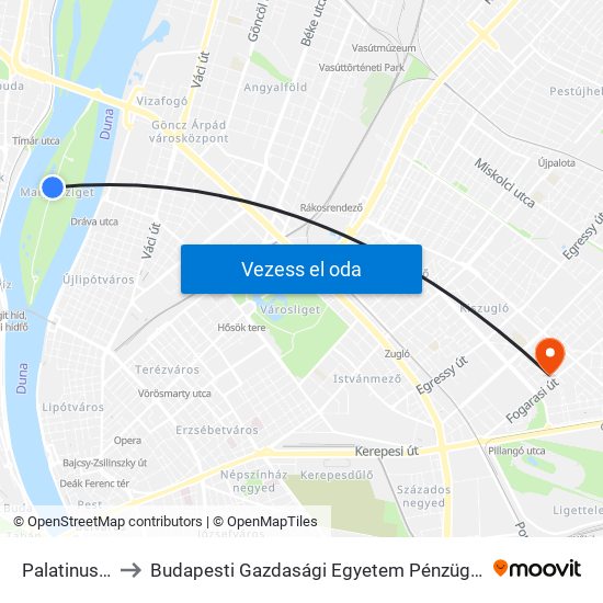 Palatinus Fürdő to Budapesti Gazdasági Egyetem Pénzügyi És Számviteli Kar map