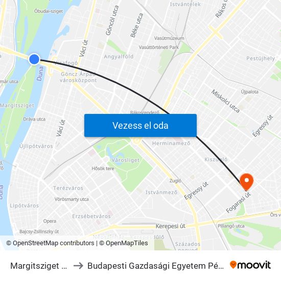 Margitsziget / Árpád Híd to Budapesti Gazdasági Egyetem Pénzügyi És Számviteli Kar map