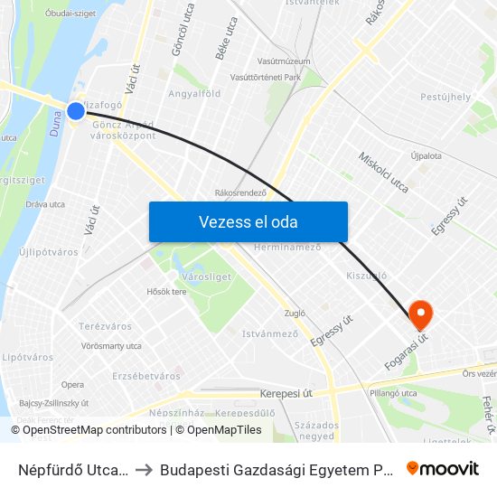 Népfürdő Utca / Árpád Híd to Budapesti Gazdasági Egyetem Pénzügyi És Számviteli Kar map
