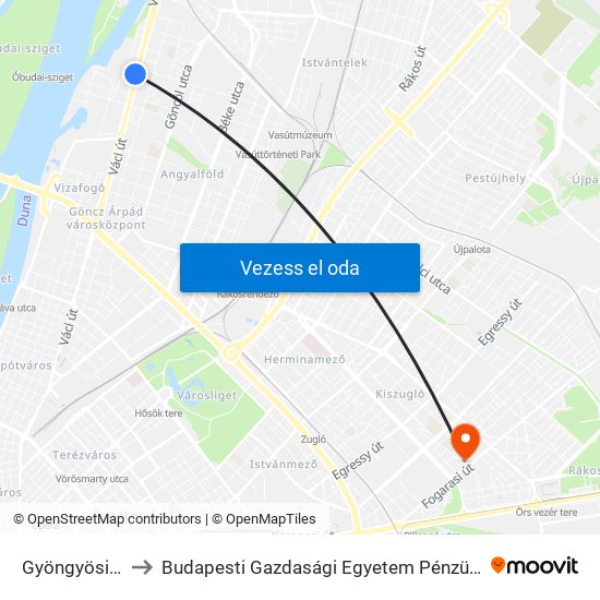 Gyöngyösi Utca M to Budapesti Gazdasági Egyetem Pénzügyi És Számviteli Kar map