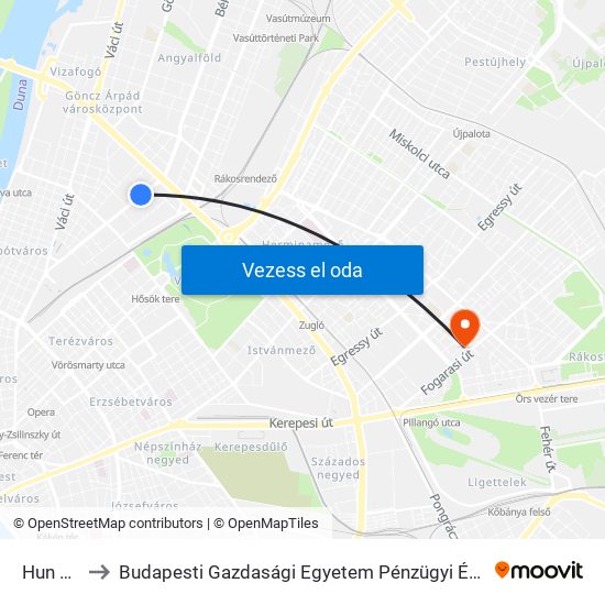 Hun Utca to Budapesti Gazdasági Egyetem Pénzügyi És Számviteli Kar map