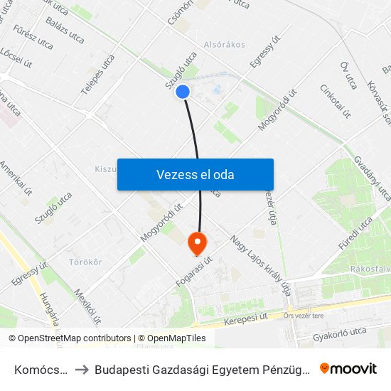 Komócsy Utca to Budapesti Gazdasági Egyetem Pénzügyi És Számviteli Kar map