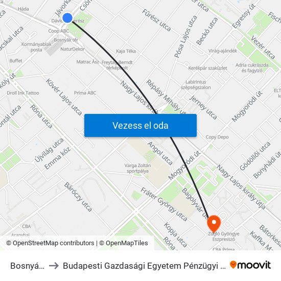 Bosnyák Tér to Budapesti Gazdasági Egyetem Pénzügyi És Számviteli Kar map