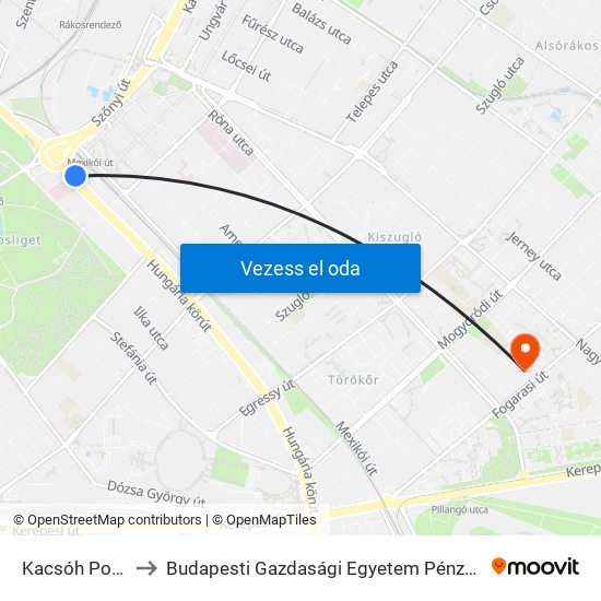 Kacsóh Pongrác Út to Budapesti Gazdasági Egyetem Pénzügyi És Számviteli Kar map