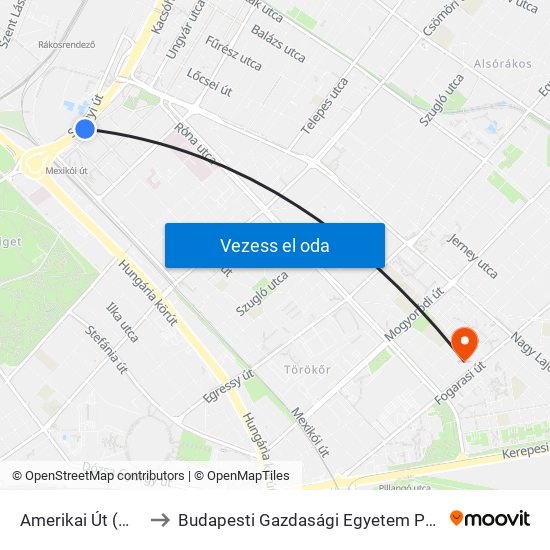 Amerikai Út (Mexikói Út M) to Budapesti Gazdasági Egyetem Pénzügyi És Számviteli Kar map