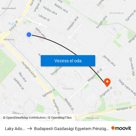 Laky Adolf Utca to Budapesti Gazdasági Egyetem Pénzügyi És Számviteli Kar map